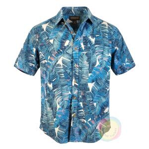Cooke Street Men's Large Blue Banana Leaf Hawaiian Shirt